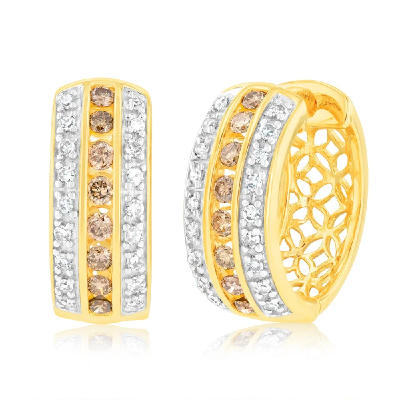 personalized earrings for women -Australian Diamond 9ct Yellow Gold Diamond Hoop Earrings