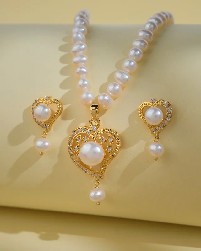 pendant necklaces for women -Heart Pearl Necklace Sets