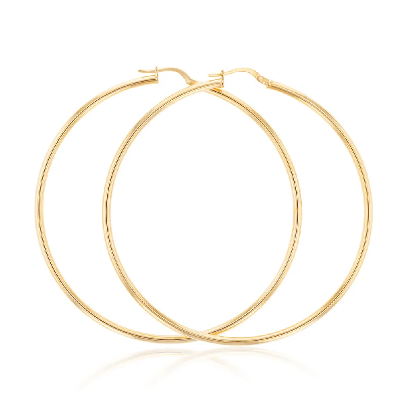 art deco earrings for women -9ct Yellow Gold Silver Filled 60mm Plain Hoop Earrings