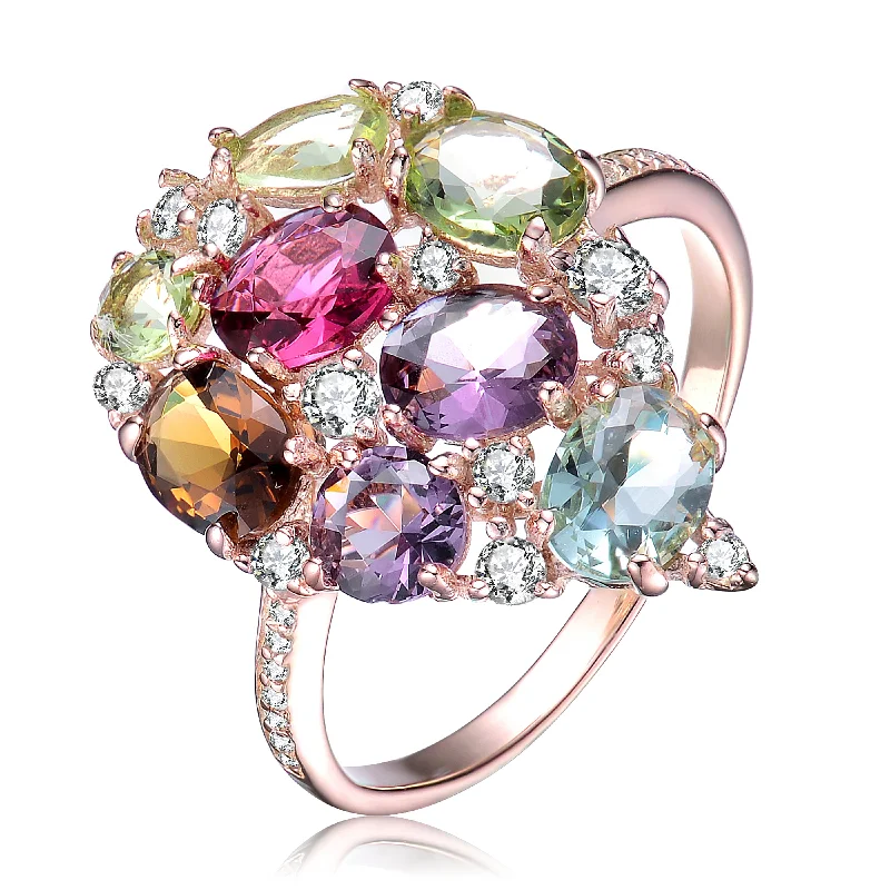 pearl rings for women -Palette Isabelle Multicolor Rose Gold CZ Ring