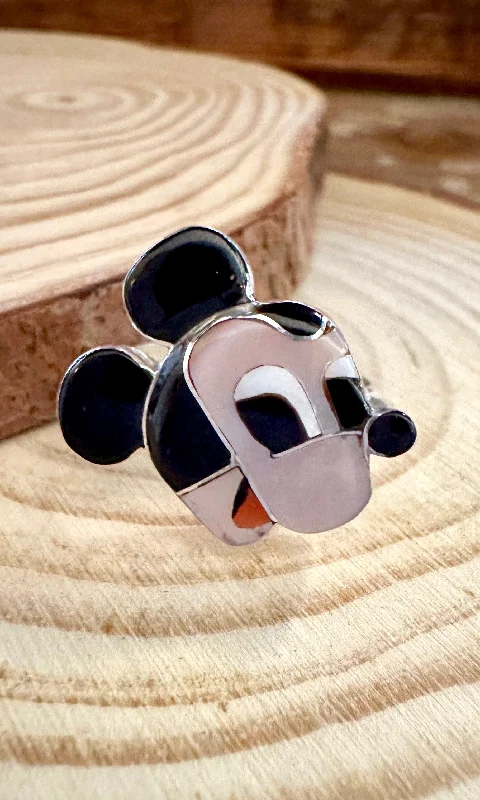 cluster diamond rings for women -MICKEY MOUSE Paula Leekity Zuni Toons Sterling Silver Muli-Stone Inlay Ring • Sizes 7 1/4