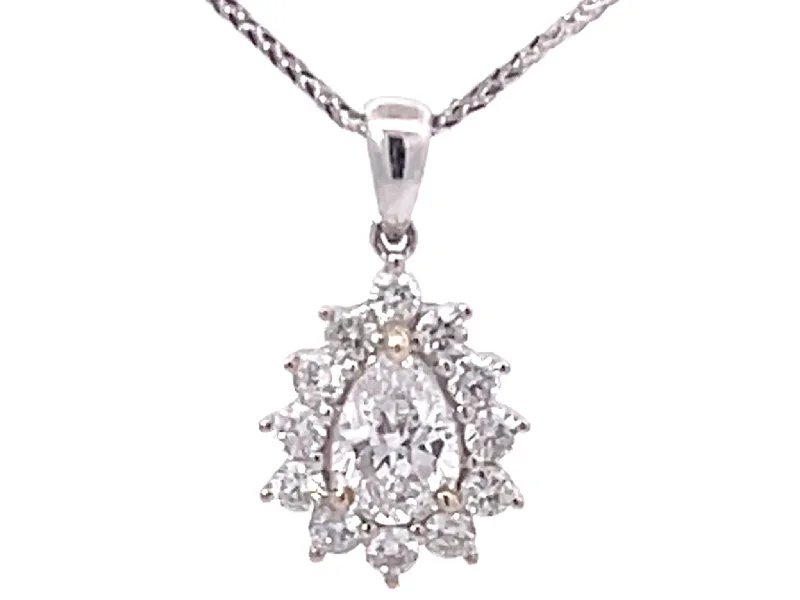 chevron necklaces for women -Pear Shaped Diamond Halo Pendant in 18k White Gold with Chain