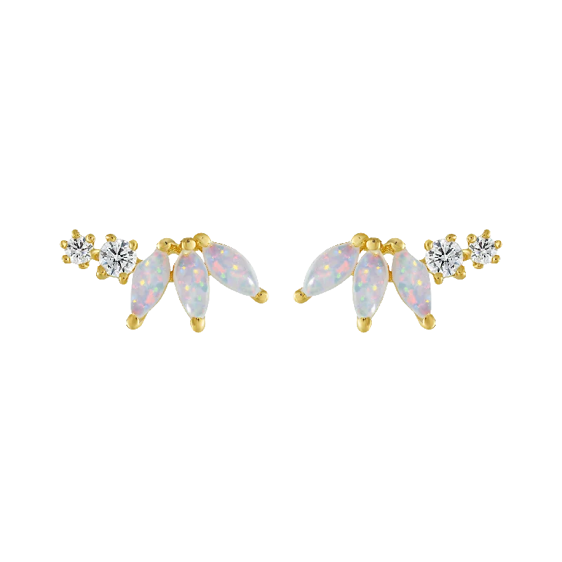 fringe earrings for women -Opal & Diamond Twinkling Lotus Studs