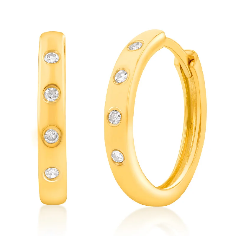 titanium earrings for women -9ct Yellow Gold 8 Diamonds Hoop Earrings