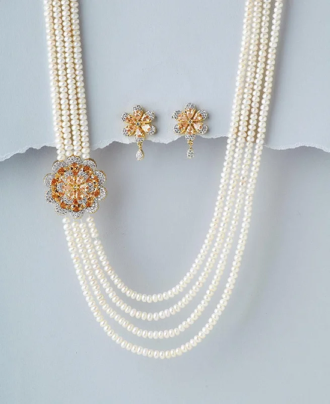 gold charm necklaces for women -Floral Real Pearl Necklace Set