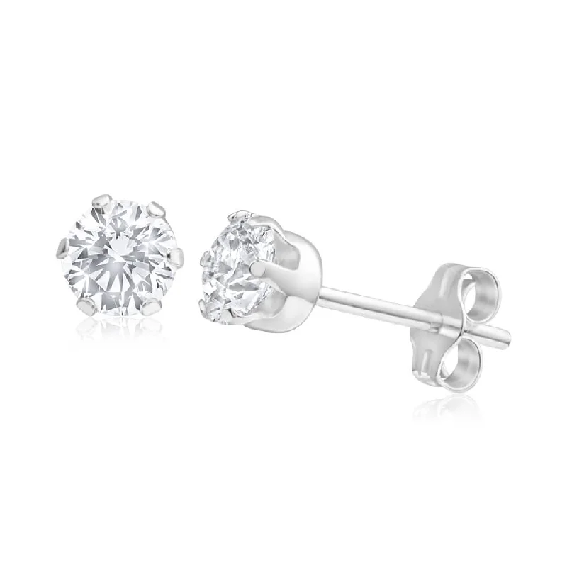 luxury earrings for women -Sterling Silver Cubic Zirconia White 5mm Claw Stud Earrings