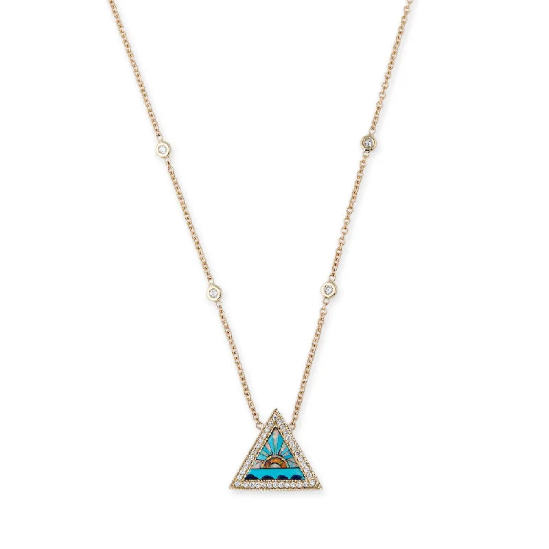 rare gemstone necklaces for women -PAVE SUNSHINE TRIANGLE INLAY NECKLACE