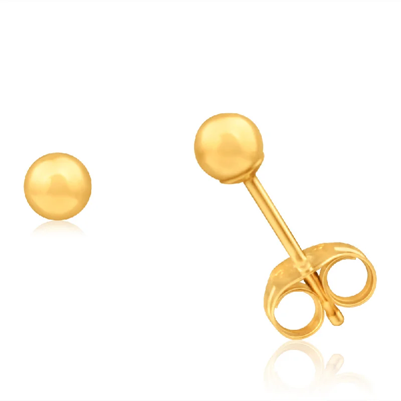 hypoallergenic earrings for women -9ct Yellow Gold Ball 3mm Stud Earrings