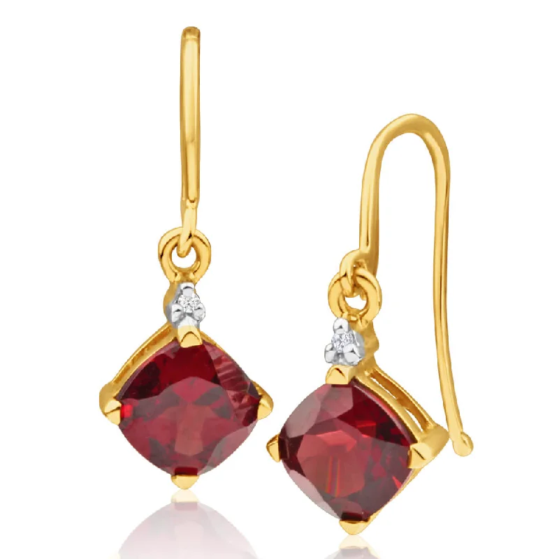 multi-stone earrings for women -9ct Yellow Gold Garnet and Diamond Drop Earrings