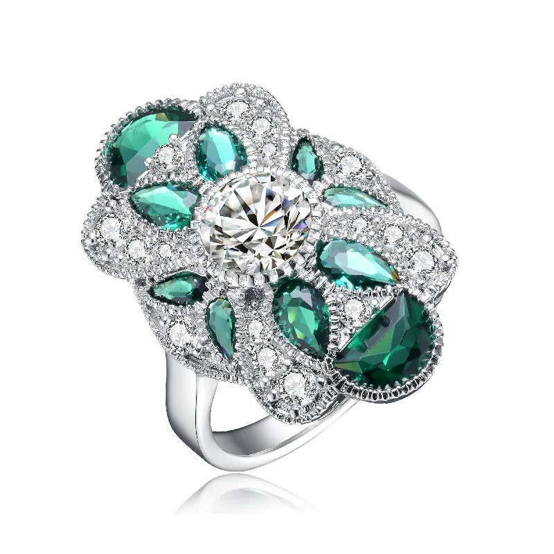 open-ended rings for women -Renée Emerald Floral Cocktail Ring