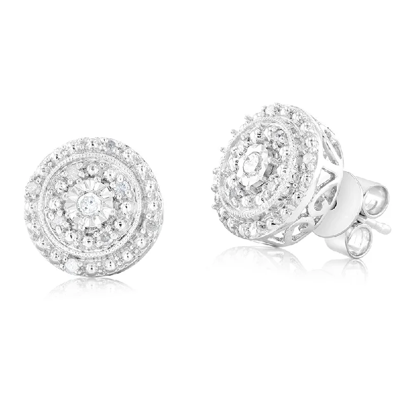 trendy earrings for women -1/6 Carat Diamond Round Stud Earrings in Sterling Silver