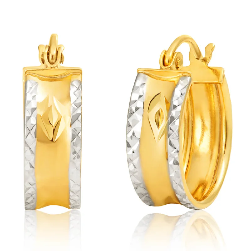 oversized hoop earrings for women -9ct Two Tone Gold Silver Filled Diamond Cut Hoops Earrings