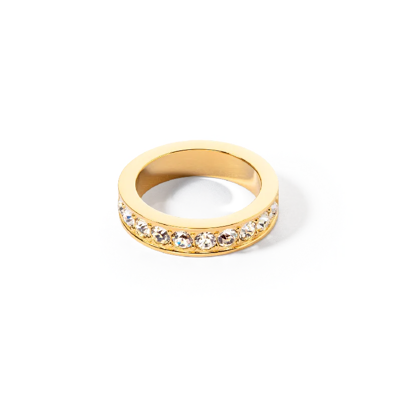 silver rings for women -Ring stainless steel & crystals gold crystal