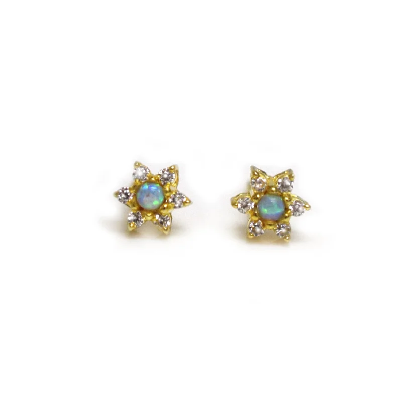 sun earrings for women -Blue Opal & Diamond Daisy Studs