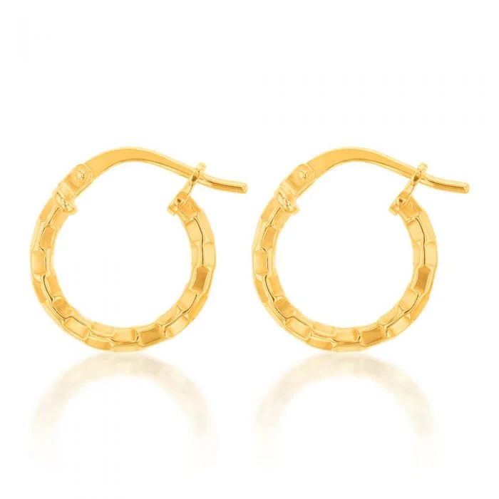 diamond earrings for women -9ct Yellow Gold Silver Filled Fancy Hoop Earrings