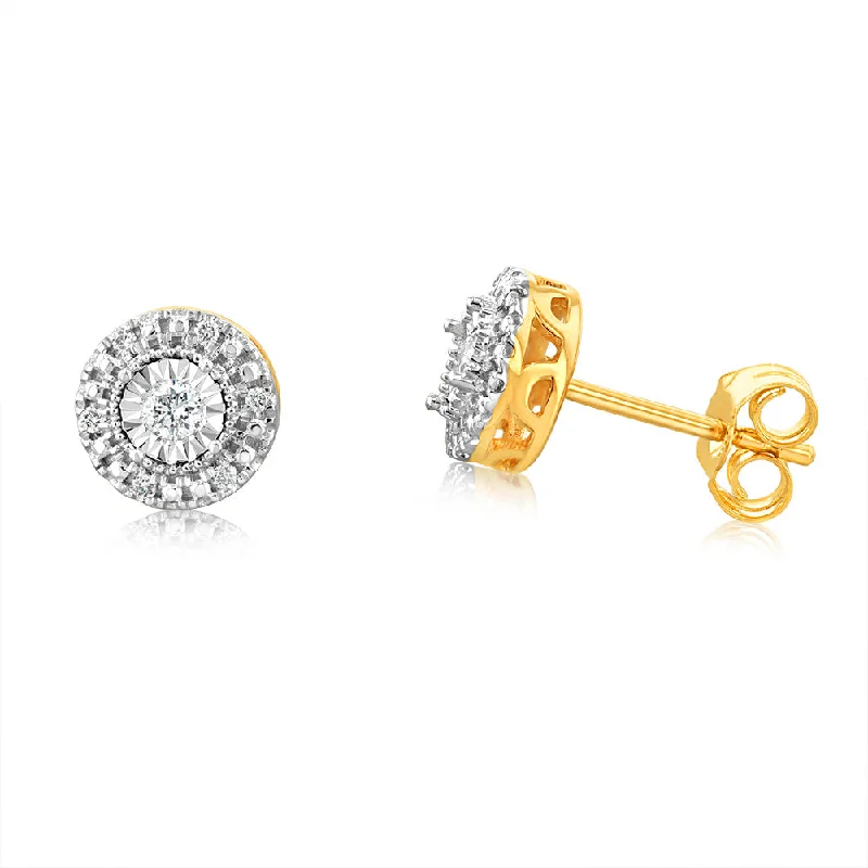 gemstone earrings for women -9ct Yellow Gold 1/10 Carat Diamond Round Stud Earrings