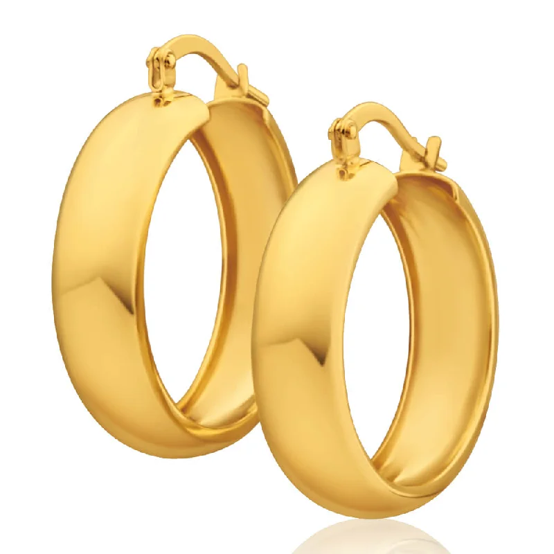 wedding earrings for women -9ct Yellow Gold Silver Filled Plain 6x20mm Hoop Earrings