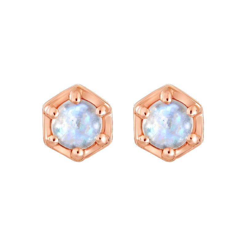 mother of pearl earrings for women -Rose Gold Moonstone Faire Studs