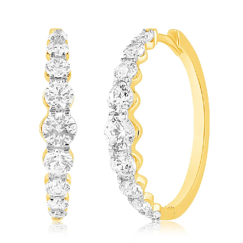 designer earrings for women -Luminesce Lab Grown 10ct Yellow Gold Hoop Earrings in 2 Carat Diamond