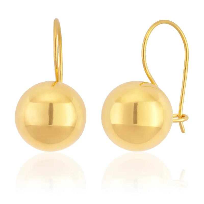 bar earrings for women -9ct Yellow Gold Plain 10mm Ball Earwire Earrings