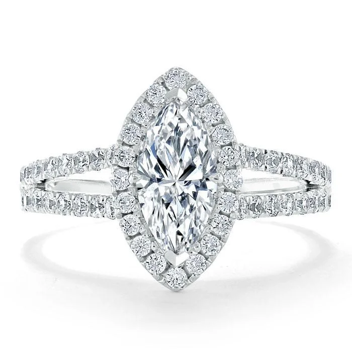 high-end engagement rings for women -Marquise Cut Moissanite Halo Engagement Ring, Tiffany Style