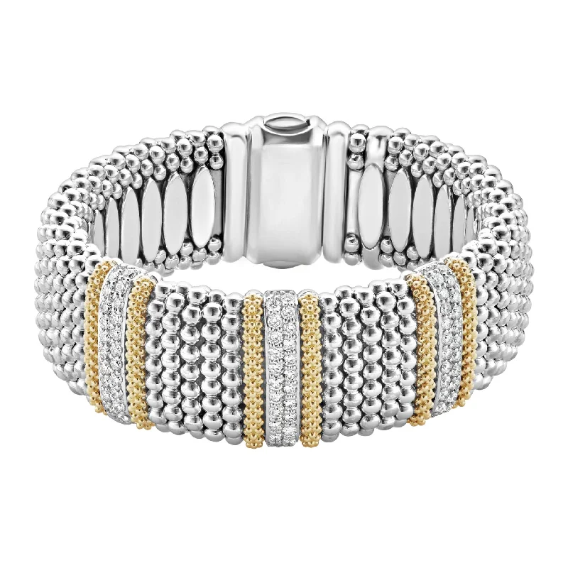 charm bracelets for women -Caviar Lux Three Station Diamond Caviar Bracelet | 23mm