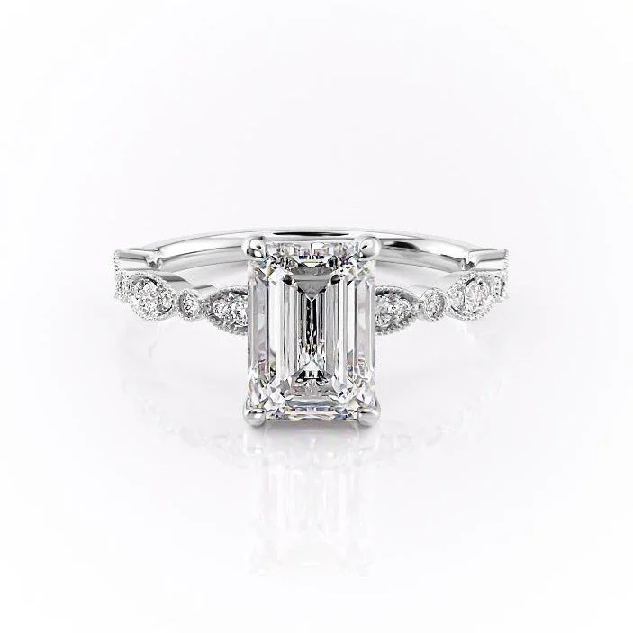 heirloom quality engagement rings for women -Emerald Cut Moissanite Engagement Ring, Vintage Design