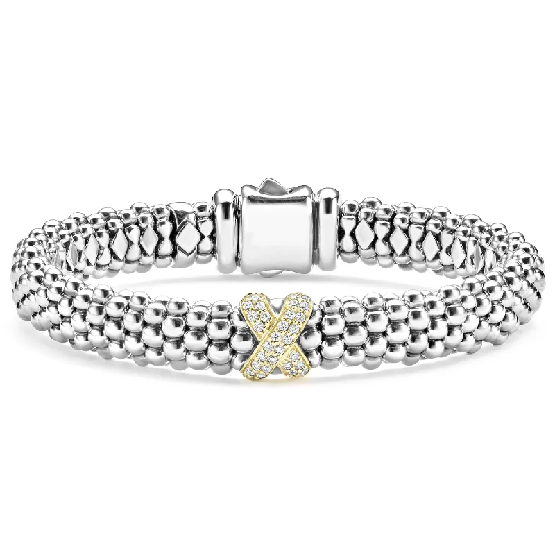 wedding set bracelets for women -Embrace Two-Tone X Caviar Diamond Bracelet | 9mm