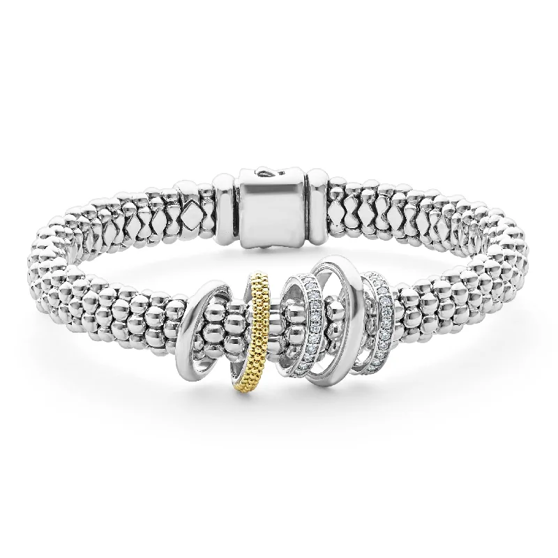 braided bracelets for women -Caviar Lux Two-Tone Five Ring Diamond Caviar Bracelet | 9mm