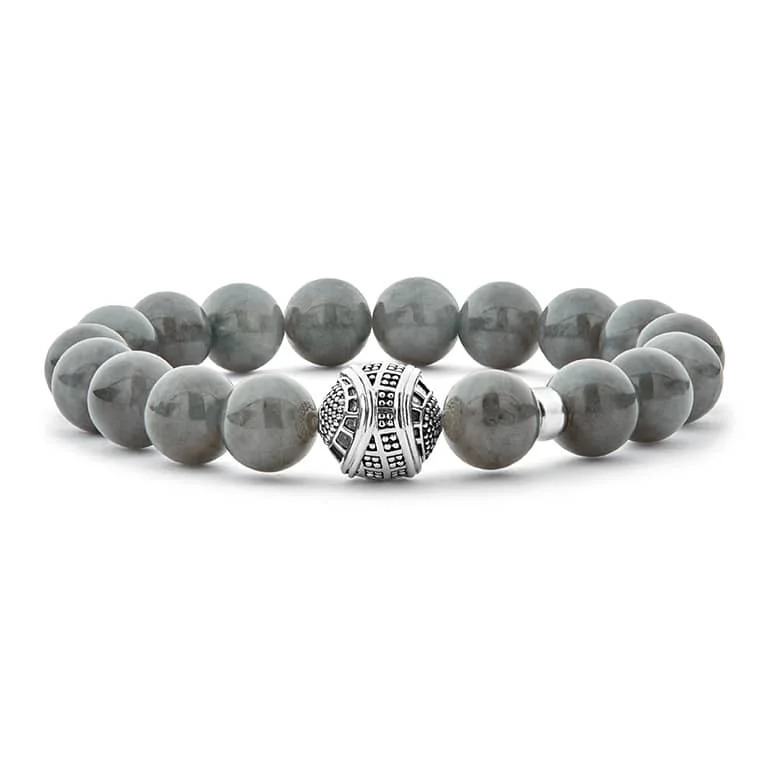 pearl charm bracelets for women -Keep Memory Alive Black Jade Silver Station Bead Bracelet