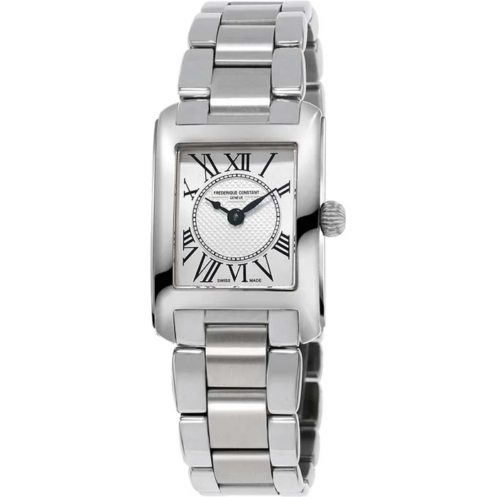 personalized bracelets for women -Frederique Constant Ladies CARREE 23X21MM Silver Guilloche Pattern Dial Link Bracelet Stainless Steel Watch