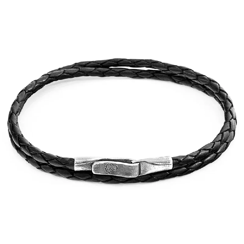 Celtic bracelets for women -Braided Black Leather Bracelet - "Liverpool"