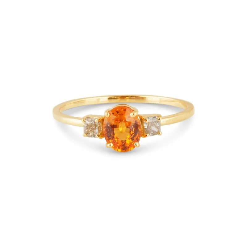 lab grown diamond engagement rings for women -Orange Sapphire Oval & Diamond Ring In 18K Yellow Gold