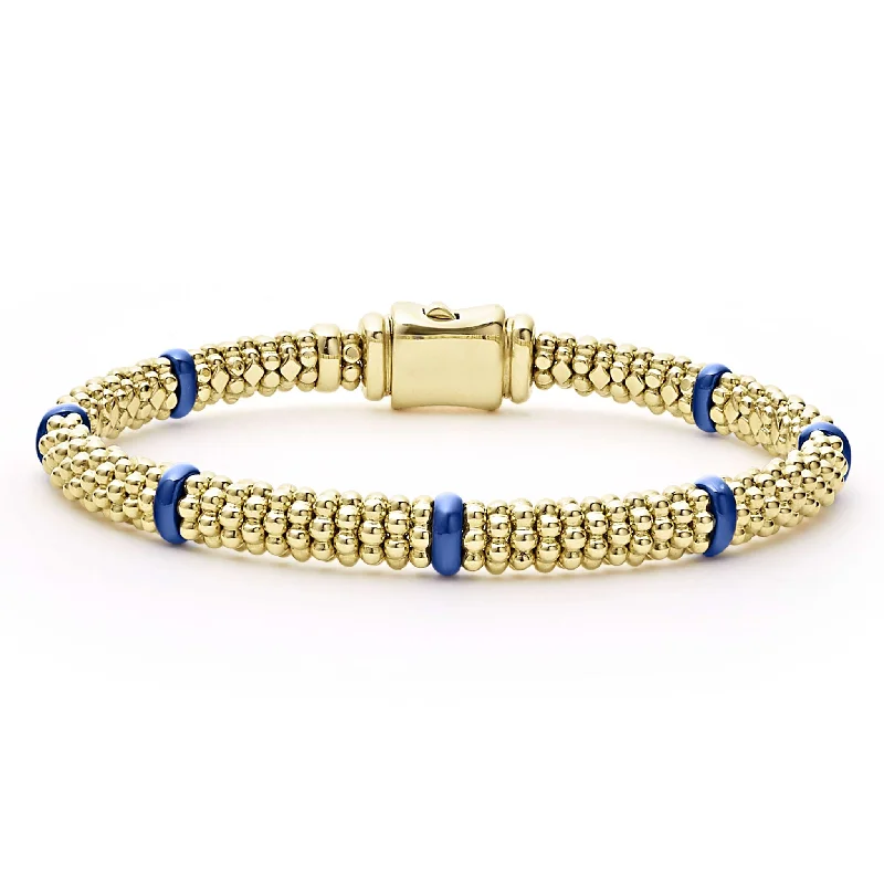 mother of pearl bracelets for women -Blue Caviar Ceramic and 18K Gold Caviar Bracelet | 6mm