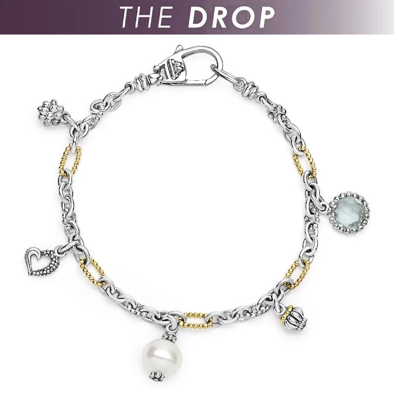 layered bangle sets for women -Signature Caviar The Drop Two-Tone Pearl and Prasiolite Charm Bracelet