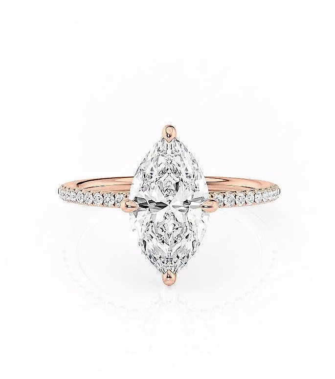 handcrafted gold engagement rings for women -Maquise Cut Moissanite Engagement Ring, Hidden Halo