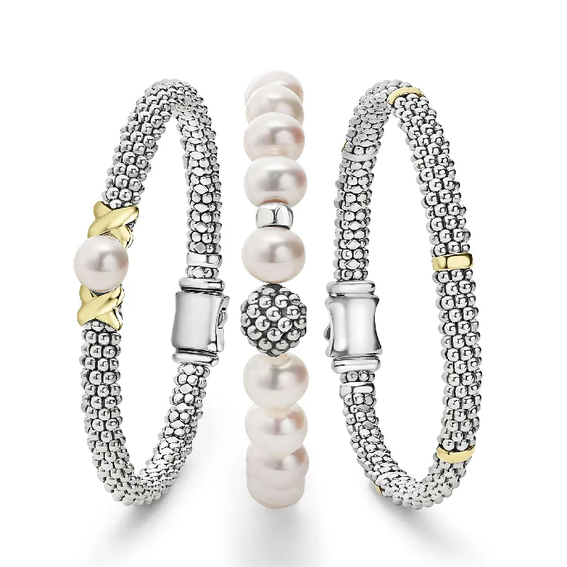 rope chain bracelets for women -Signature Caviar Two-Tone Pearl Bracelet Gift Set