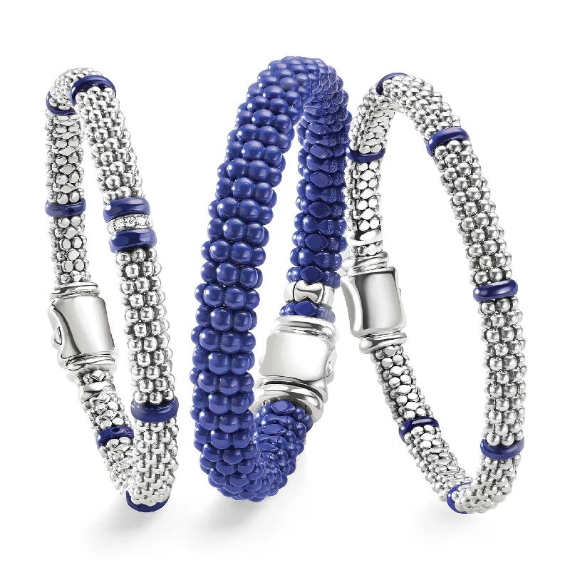 filigree bracelets for women -Blue Caviar Ultramarine Ceramic Station Caviar Bracelet Gift Set