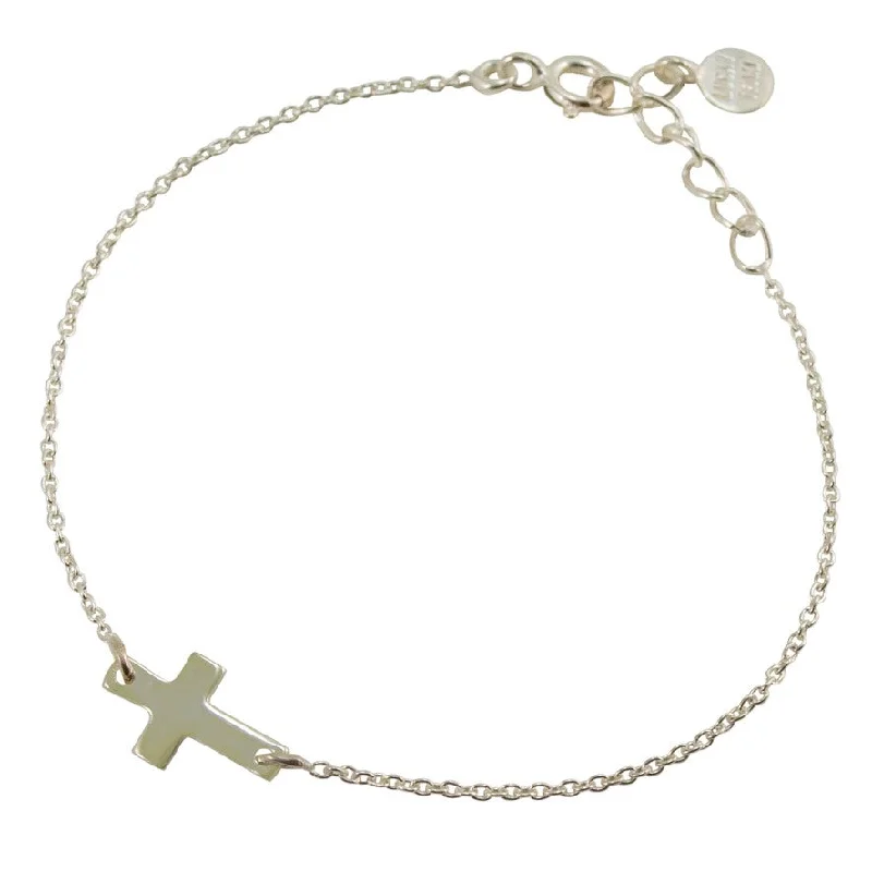 layered bangle sets for women -Sterling Silver Cross Bracelet