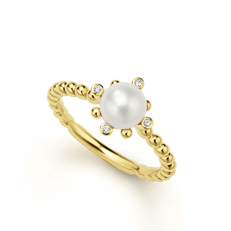 heirloom engagement rings for women -Luna 18K Gold Fleur Pearl Diamond Ring