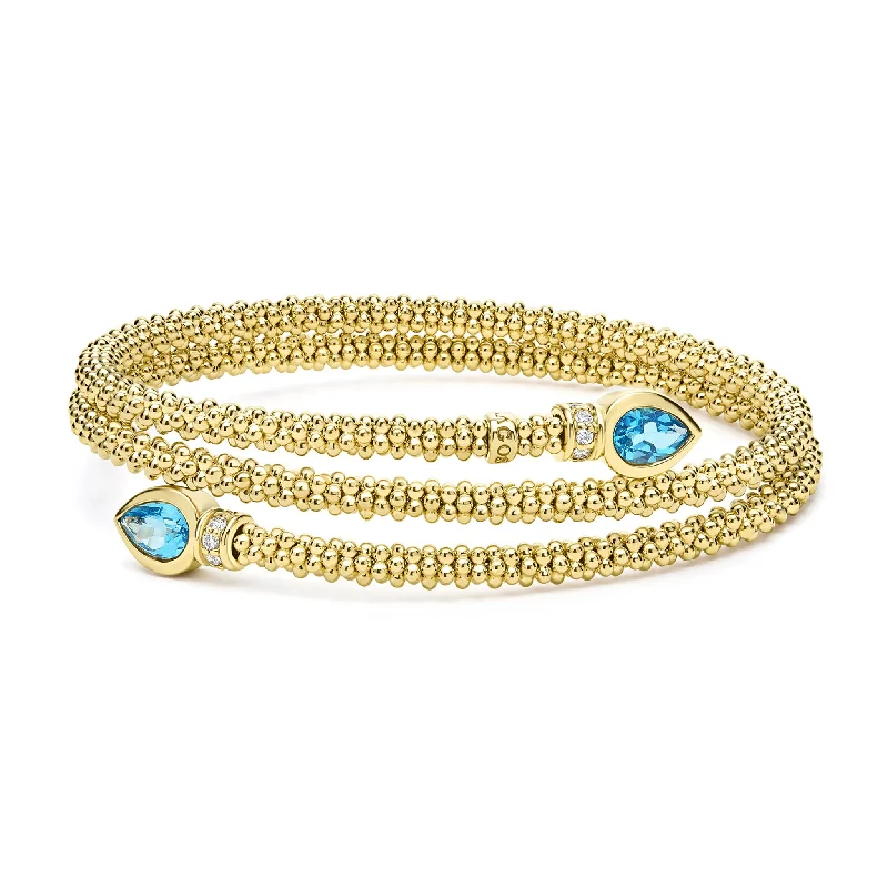 ruby bracelets for women -Studio 18K Gold Swiss Blue Topaz and Diamond Wrap Bracelet