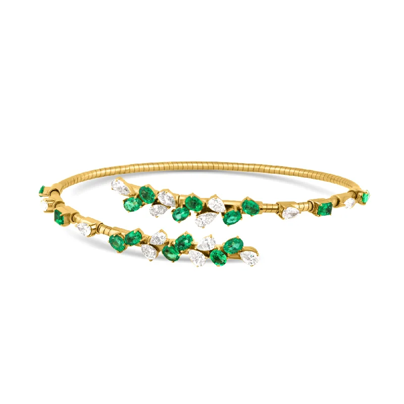 twist bracelets for women -Emerald & Diamond Symphony Bracelet in 18K Yellow Gold