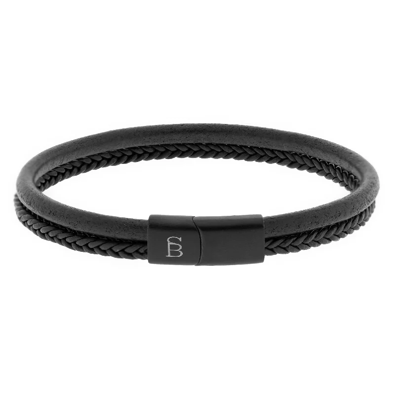 heart bracelets for women -"Denby" Black Two-Strand Leather Bracelet with Black Clasp by Steel & Barnett