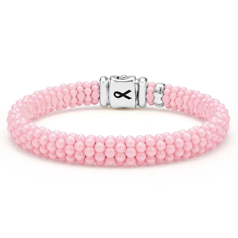 handmade bracelets for women -Pink Caviar BCRF Ceramic Beaded Bracelet | 9mm