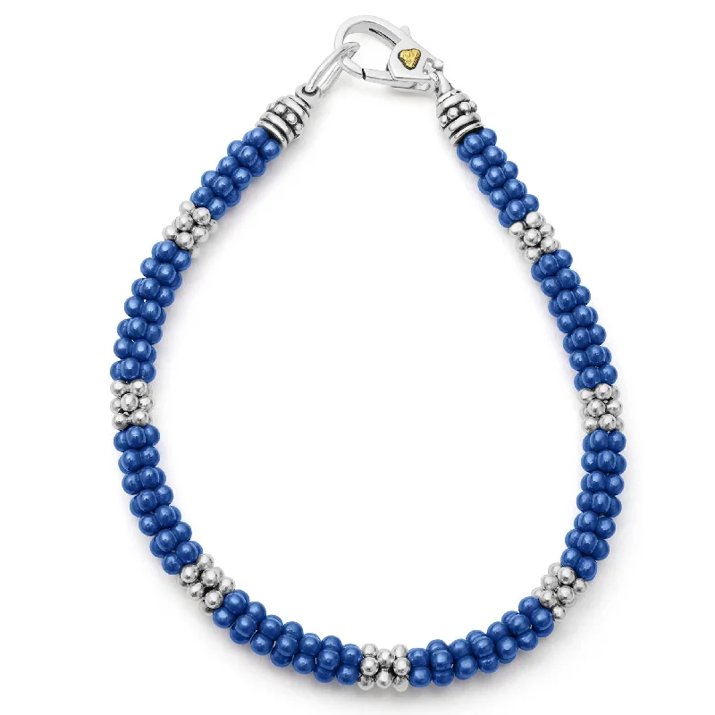 charm bracelets for women -Blue Caviar Ultramarine Seven Silver Station Ceramic Bracelet | 5mm