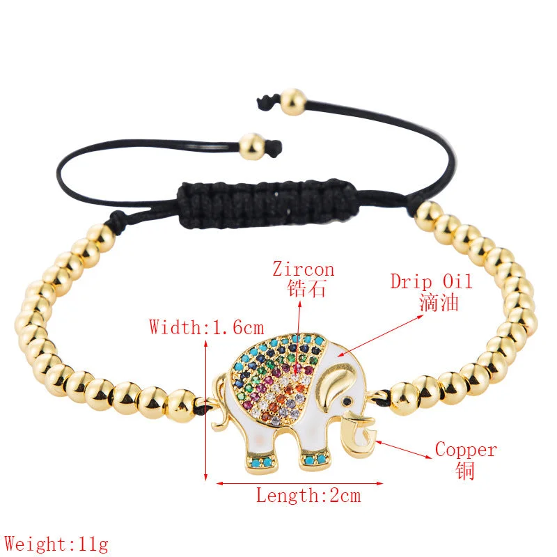 thin stacking bangles for women -Copper Micro Inlaid Zircon Colored Elephant Copper Bead Woven Pull Bracelet