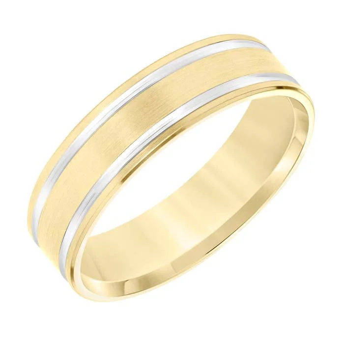 14k gold engagement rings for women -Goldman Men's 6MM Wedding Band in 14K Yellow Gold with Brushed Finish and Rhodium Accents