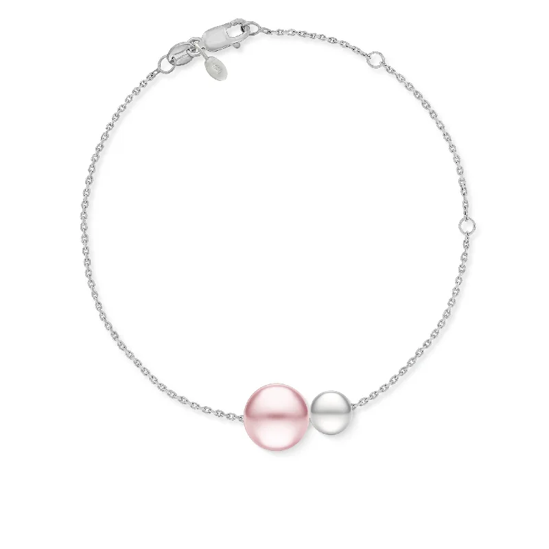 sterling silver bracelets for women -Double Akoya and Freshwater Pearl Slider Bracelet