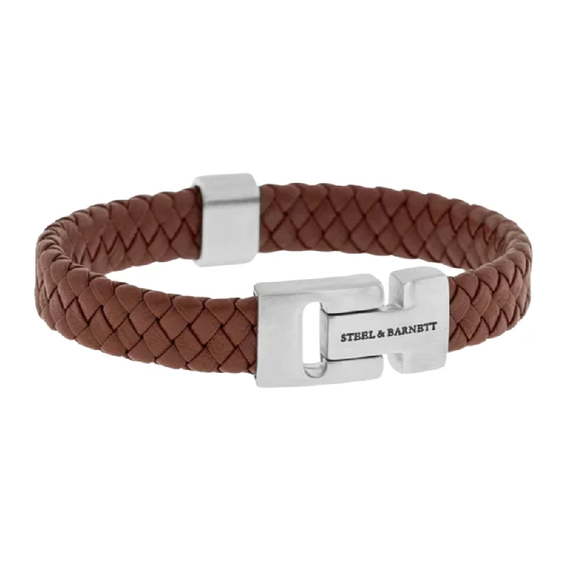 white gold bracelets for women -"Harrison" Light Brown Braided Leather Bracelet by Steel & Barnett