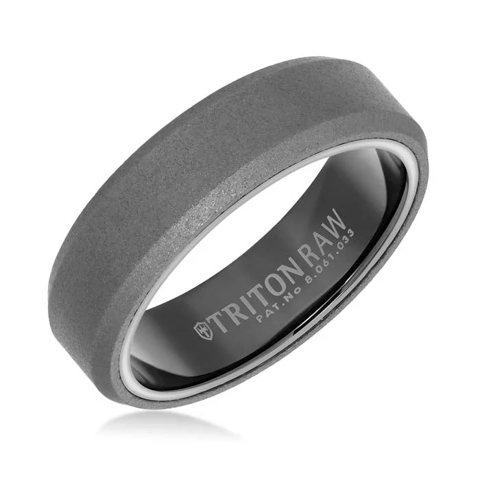 eco-friendly engagement rings for women -Triton Men's 6MM "Raw" Tungsten Carbide Wedding Band